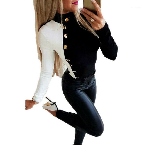 

women sweaters 2020 autumn winter fashion long sleeve buttons solid turtleneck stretch sweater pullovers 1, White;black