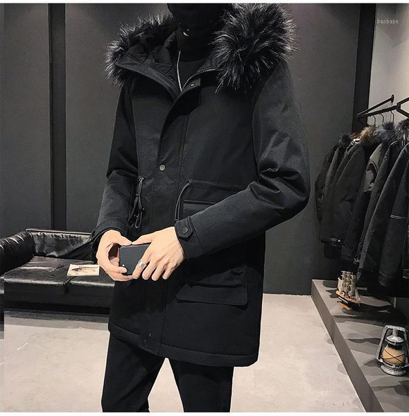

winter jacket men's hooded coat with long fur collar warm black jacket1