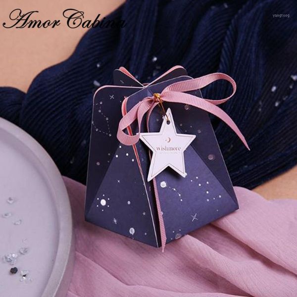 

navy blue romantic star wedding candy box party supplies gift box return gift bomboniera chocolate ribbon label1