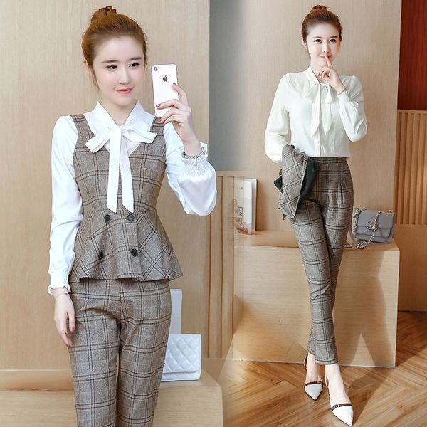 

rwmss 2020 autumn new pantssling suit three-piece xiaoxiang casual for plaid sling casual pants fashionable pants women h0iw7, Gray