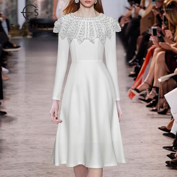 

seqinyy office lady dress 2021 autumn winter new fashion design women runway luxury crystal beading pockets knee thick1, Black;gray