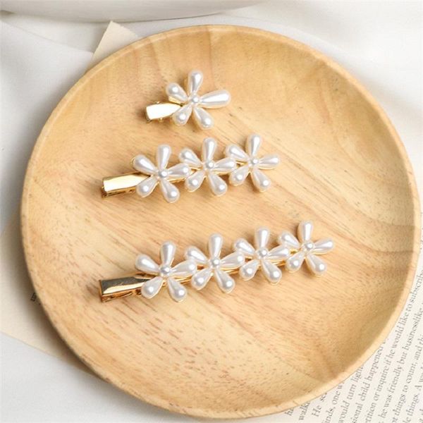 

2021 new korean fashion retro full pearl hairpin alloy flower zircon round square beads geometric hairclips for women wedding, Golden;silver