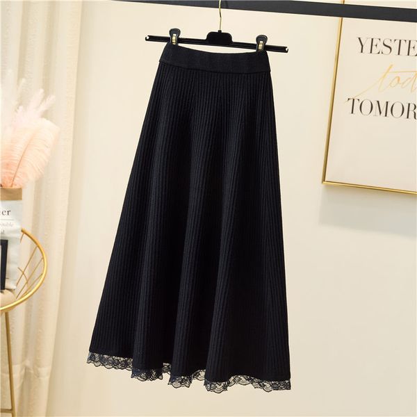 

new 2021 autumn and winter lace sheath the skirt-style high tightly knit elastic medium skirt long y315 6an9 prs9, Black