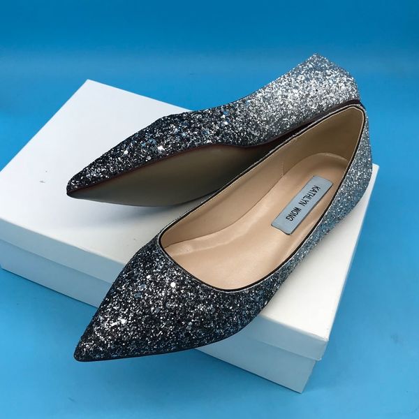 

kathlyn wong silver bling design women pointed toe metallic shiny leather shoes ballet flats lj200820, Black