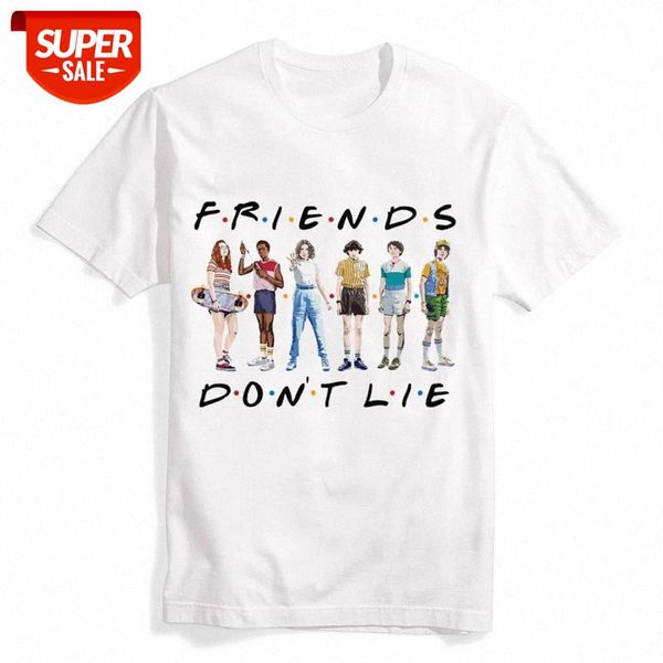 

stranger things friends don't lie letter 6 people print women t-shirt #ec1b, White