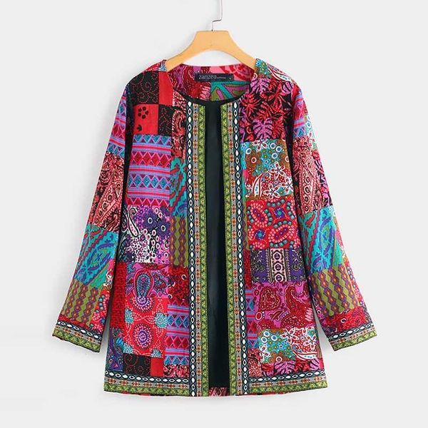 

ethnic vintage floral printed cardigan thin coats women's autumn jackets 2021 casual long sleeve open stich overcoats plus size1, Black;brown
