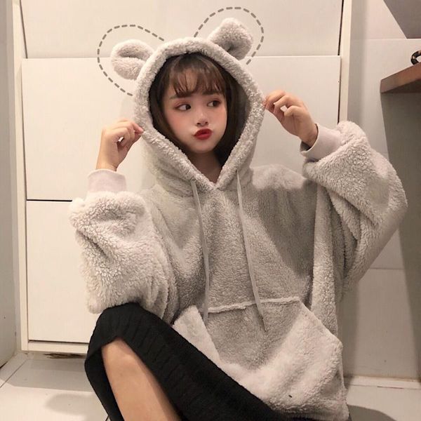 

2021 new beautiful women's hoodies long sweet kawaii rabbit bag hood female hoodie winter loose sweatshirt wf3h, Black
