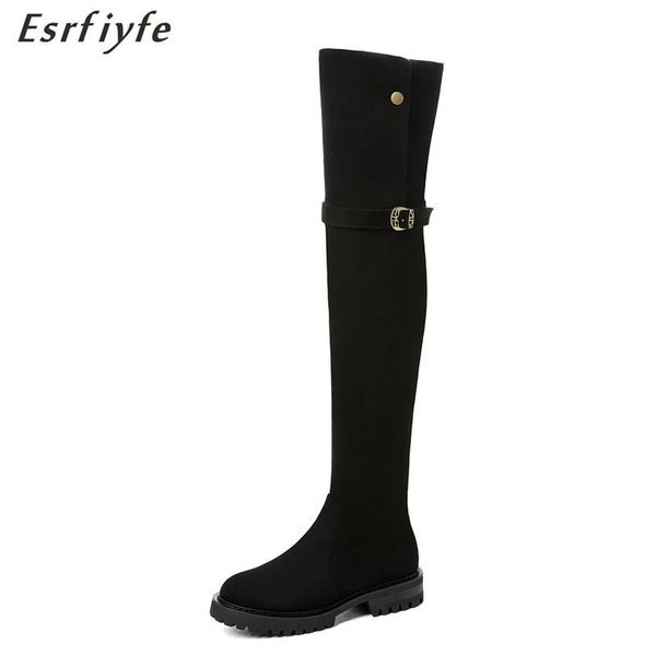 

boots esrfiyfe 2021 party shoes woman snow winter warm women over the knee high thick heel platform riding, Black
