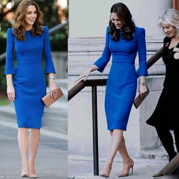 

kate middleton autumn new women's fashion party work casual vintage elegant chic blue long sleeve pencil dress1, Black;gray
