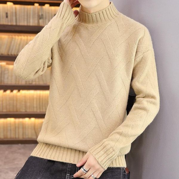 

2020 men's new casual fashion all-matching sweater teenagers half turtleneck twill sweater, White;black