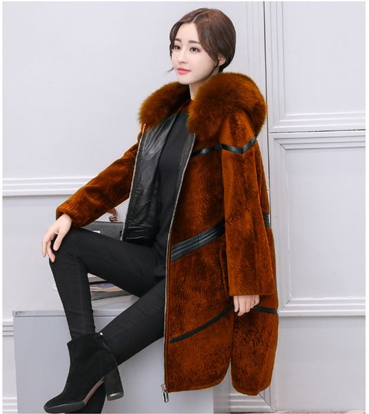 

2021 new warm winter coat female fake fox collar with hood thick fur coats women's jackets under mujer wxf540 d0a8, Black