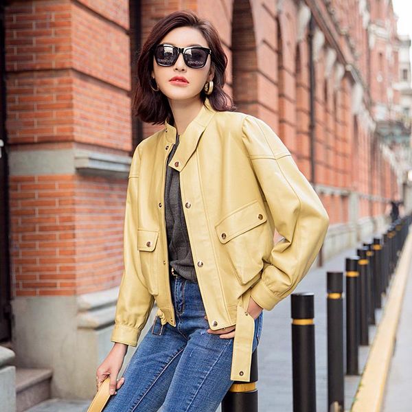 

genuine leather jacket women yellow real sheepskin coat female korean clothes coats and jackets women 2021 wpy2451, Black