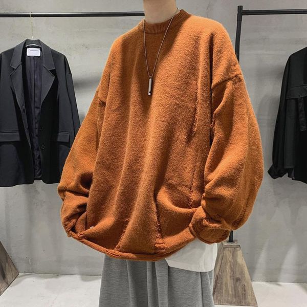 

зима ripped свитер мужского теплых моды ретро случайного негабаритный вязаный пуловер мужчина сыпучего корейского hole вязание свитер -2xl, White;black