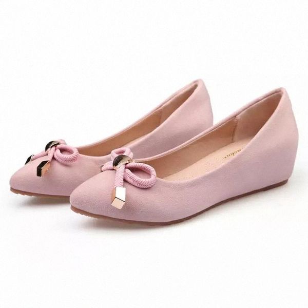 

sweet women's flat shoes suede leather height increase shoes loafers ladies slip-on pointed toe big bow flats pink green black #gn69