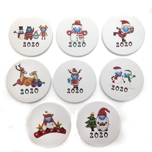 

искусственных керамики рождество мультфильм печать сант снеговик 2020 mug coaster round non скольжению кубок мат кофе подстаканники fy4310