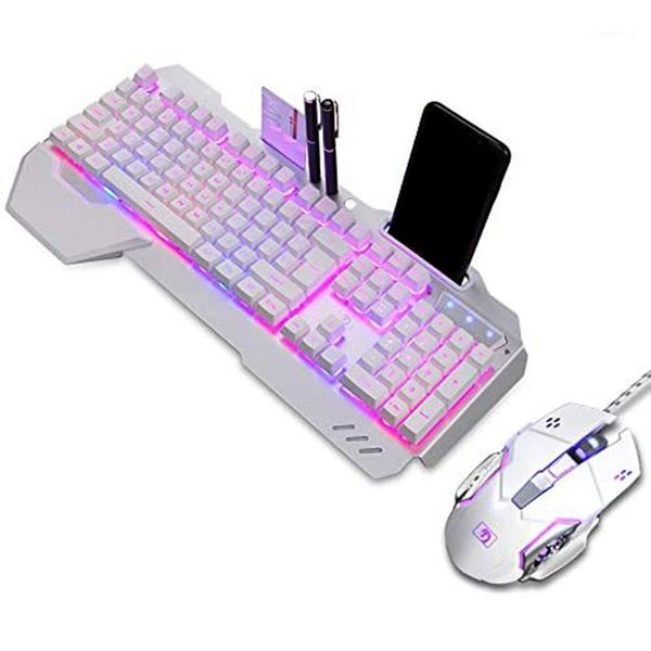 

mechanical rgb keyboard and mouse combo, adjustable breathing lamp wired gaming keyboard wrist rest keyboard-white1