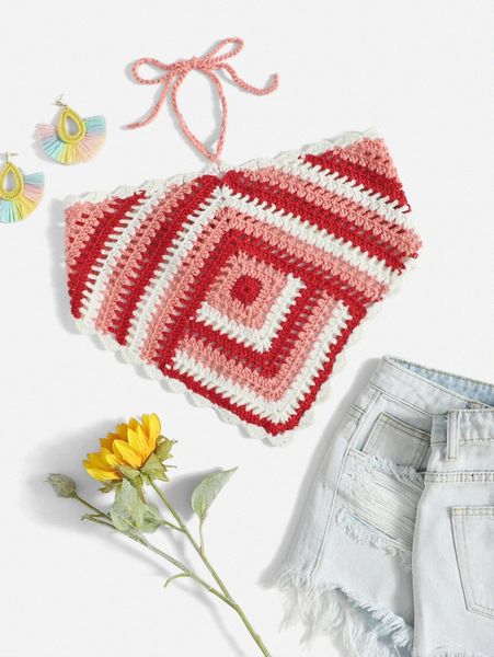 

geo pattern tie backless halter cover up n2ka#, White;black