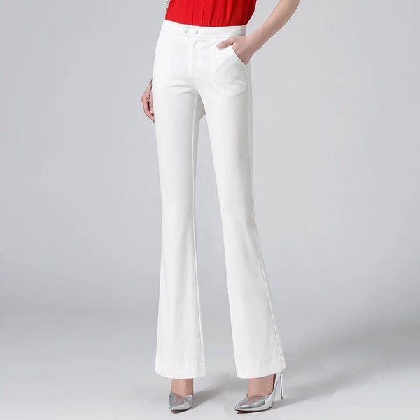 

women's pants & capris 2021 women autumn winter vintage straight suit trouser lady solid high waist flare pant female casual button plu, Black;white