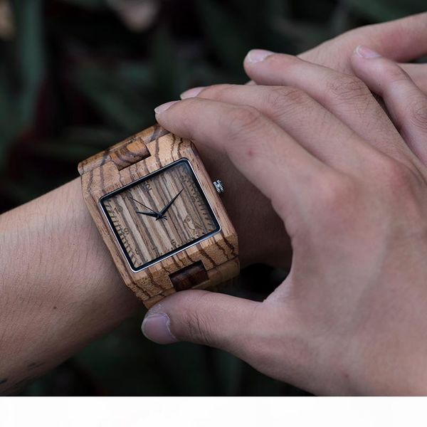

bobo bird rectangle zebra mens wooden wrist watch quartz watches with full wooden band in gift box, Slivery;brown