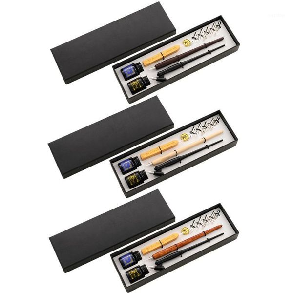 

vintage dip pen fountain writing ink 5 nibs wax seal stamp gift box calligraphy 40jb1