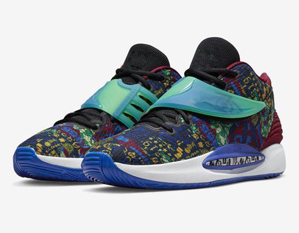 

kids kd 14 ky-d men women basketball shoe with box 2022 kevins durant red deep royal blue sports shoes size us4-us12