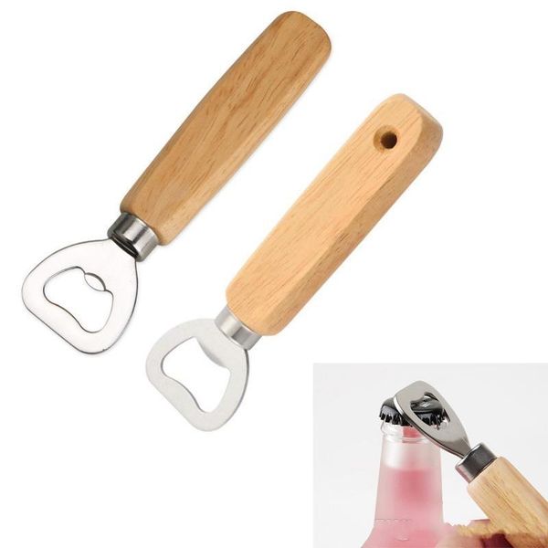 

100 pcs stainless steel wood handle wine beer bottle openers soda glass cap bottle opener kitchen bar tools