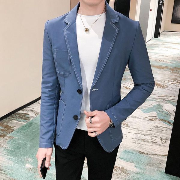 

men's suits & blazers 2021 slim fit british style double button suit youth casual trend handsome pressure line men, White;black