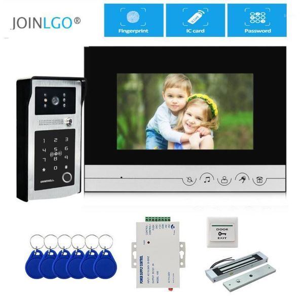

fingerprint video door phone intercom system 7 inch monitor rfid password unlock wide angle camera door access home security1