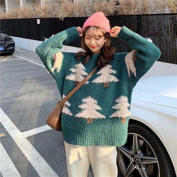 

nicemix women 's christmas warm sweaters girls o -neck red christmas cartoon sweaters gilrs winter clothes tree print1, White;black