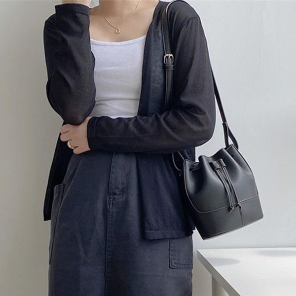 

korean style new women drawstring bucket bag 2020 autumn winter fashion pu large capacity shoulder messenger bag female kaku