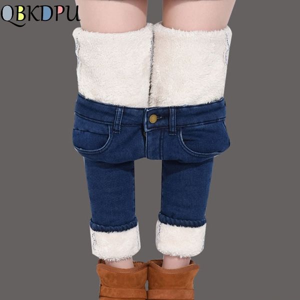 

mom casual thickening denim pants super warm plus size winter jeans women high waist skinny stretch velvet trousers streetwear 210203, Blue