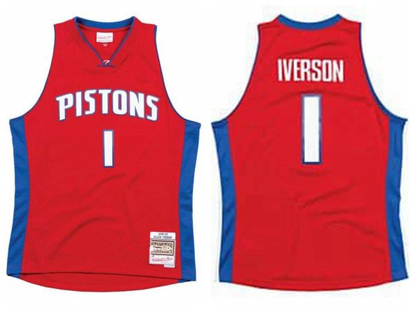 

men detroit pistons allen iverson 1 mitchell & ness road 2008-09 authentic jersey, Black;red