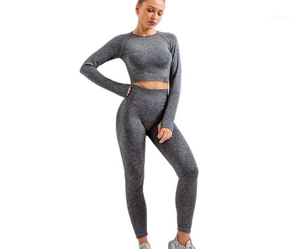 

women's sportswear long sleeve fitness gym clothing plus size yoga 3pcs sets1, Gray