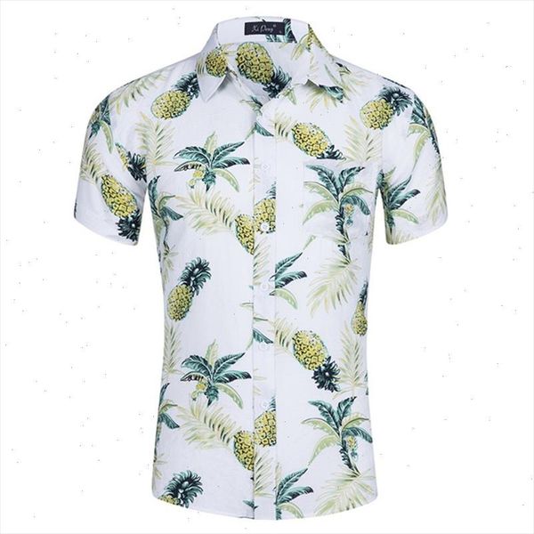 

2021 new hawaiian summer mens shirts causal beach short sleeve camisa masculina printing pineapple pattern europe size 2xl, White;black