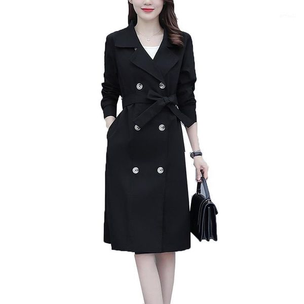 

women's trench coats black 5xl plus size women's coat 2021 spring autumn windbreaker mid-length double breasted casual office outw, Tan;black
