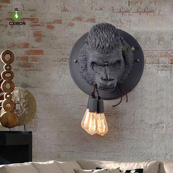 Lâmpadas de parede nórdica Armazelas de cama Lâmpada de decoração de zoológico Creative pós -moderno Big Monkey Lâmpada de orangotango Linha de mordida