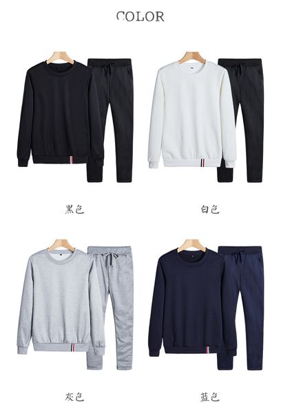 

pure color light board wholesale printing embroidery custom round neck sweater men and women casual sports men and women suits two pieces, Black;blue