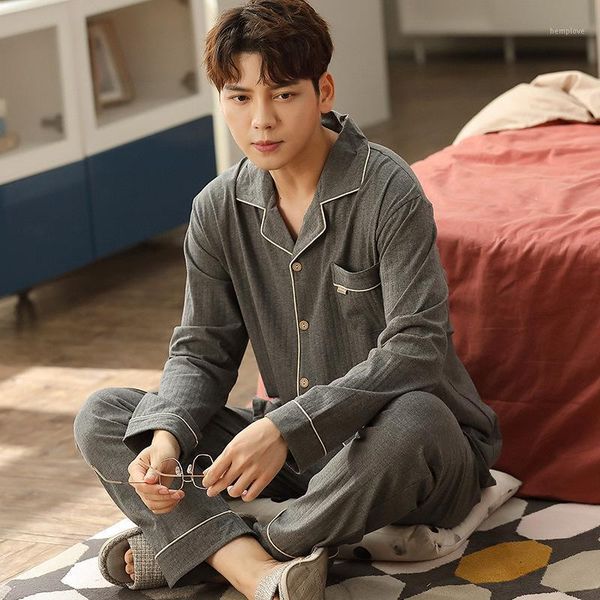 

yrrfuot men's spring autumn style cotton long-sleeved men's home service simple solid color thin cardigan pajamas suit button1, Black;brown