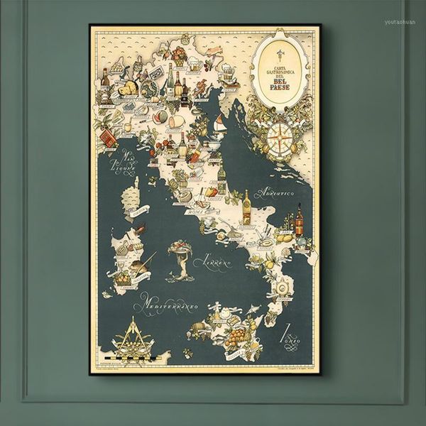 

1949 vintage map of italy adventure maps europe retro canvas paintings kraft posters wall stickers home decor family gift1