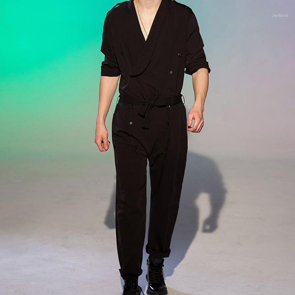 

jumpsuit for men pants show casual overalls loose spring and summer tide men's jumpsuit hair stylist singer costumes plus size1, Black