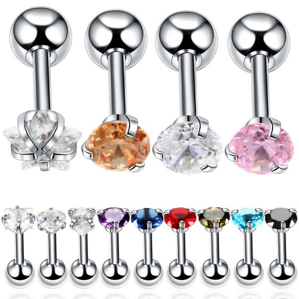 

lot 2piece ear cartilage tragus piercing surgical steel crystal zircon assorted colors ear cartilage helix fashion girls jewelry q jllsae, Silver