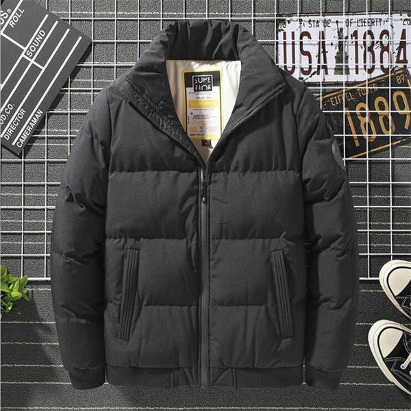 

2020 new winter cotton men's short jacket autumn and winter plus velvet thick jacket style trendy handsome padded parkas 8xl1, Black