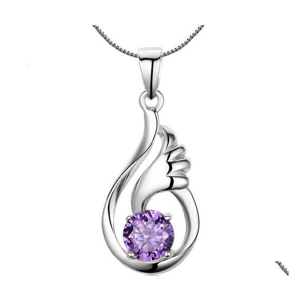 

925 sterling silver pendant necklace love angel wings silver jewelry charms natural stone pendant necklace for women 10pcs/lot wkznj