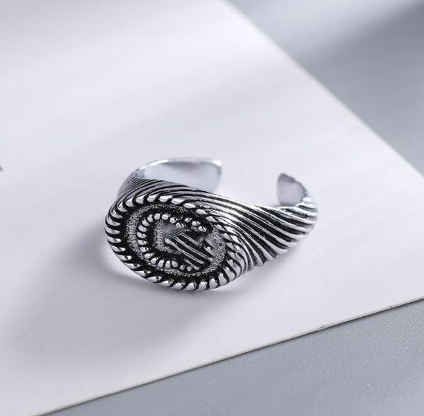 

double g hemp pattern couples opening ring men and women ring width fashion brand retro carving wedding jewelry gift website the same style, Silver