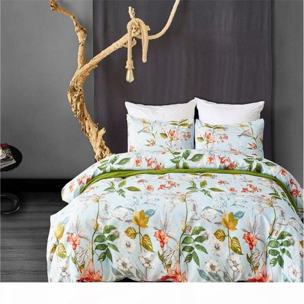 

bedding set comfortable  king size ropa de cama duvet cover pillowcase blue single flowers parure de lit adulte edredon