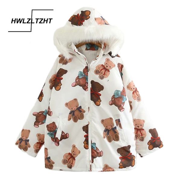 

женская harajuku ветровки kawaii куртка мультфильм медведь печати зима проложенный пальто женщины 2020 японская мода outwear дряблая coatx10, Black;brown