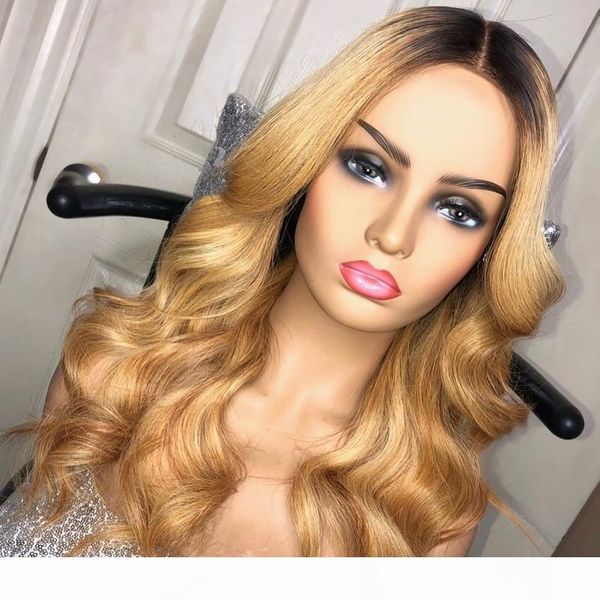 

1b 27 ombre color honey blonde lace front wig brazilian loose wave remy hair ombre human hair wigs pre plucked bleached knots, Black