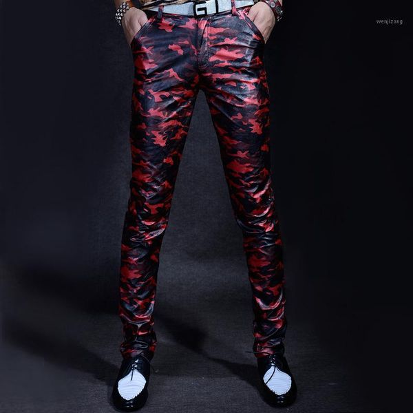 

slim fit zipper faux leather pants men 2 colors leather pants men camouflage pu mens fashion casual1, Black