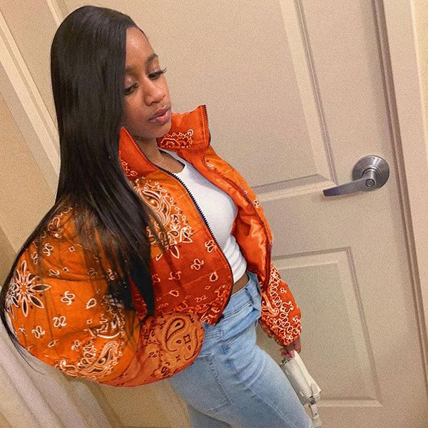 

hhdm 2021 зимние женщины новый повседневный стиль пуховик с длинным рукавом высокий воротник вниз куртка с принтом на молнии, Black;brown