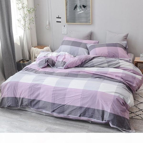 

100% cotton wash cotton 3pcs duvet cover sets(1pcs duvet cover+2pcs pillowcase) purple grey plaid 3pcs bedding sets